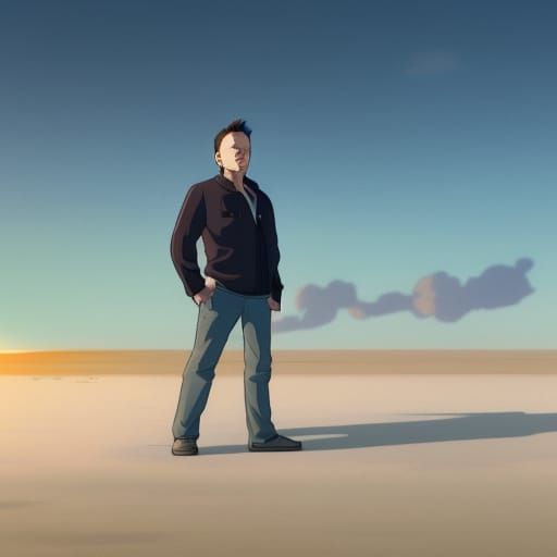 Elon Musk standing on a beach