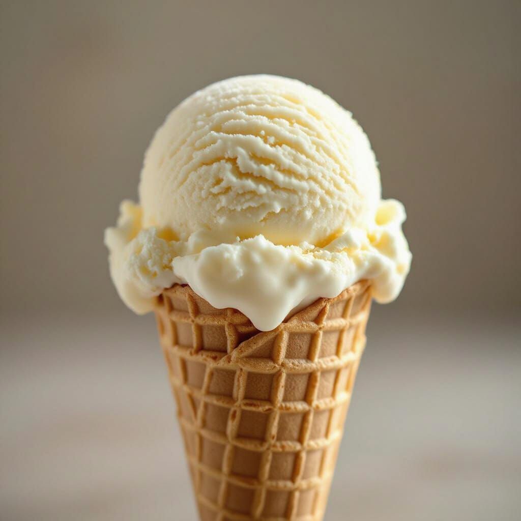 Hyperrealistic Vanilla Ice Cream Cone in Studio Light
