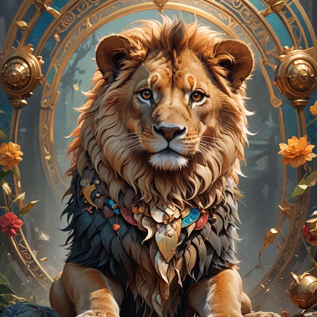 Lion-Dog Portrait in Hyperdetailed Art Style