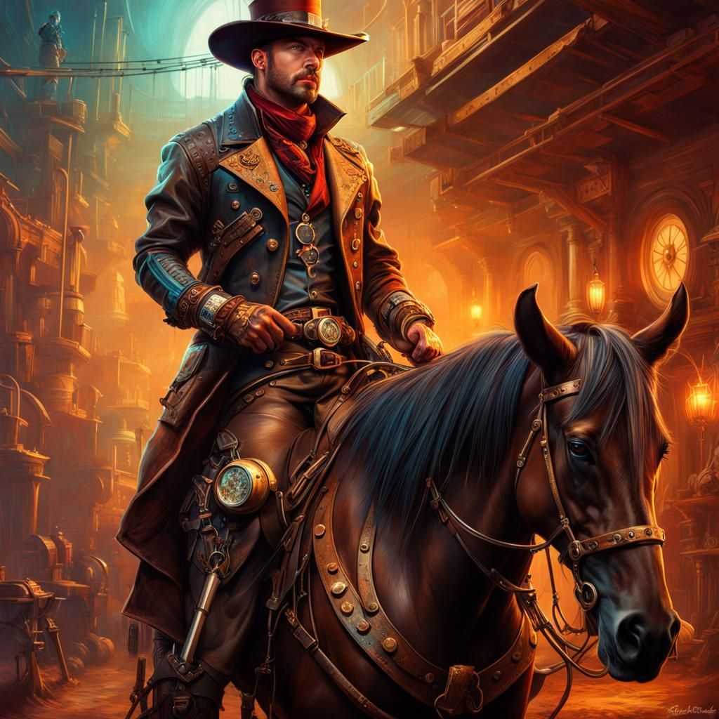 Steampunk Cowboy Portrait with Glowing Energy