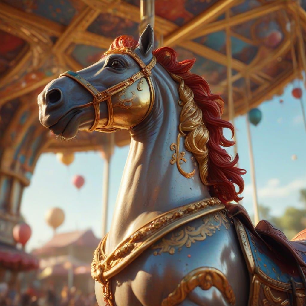 Sunny Day at the Carousel: A Fantasy Oil Painting