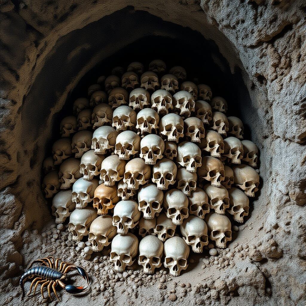 Dense Arrangement of Skulls and Bones in Stone Opening