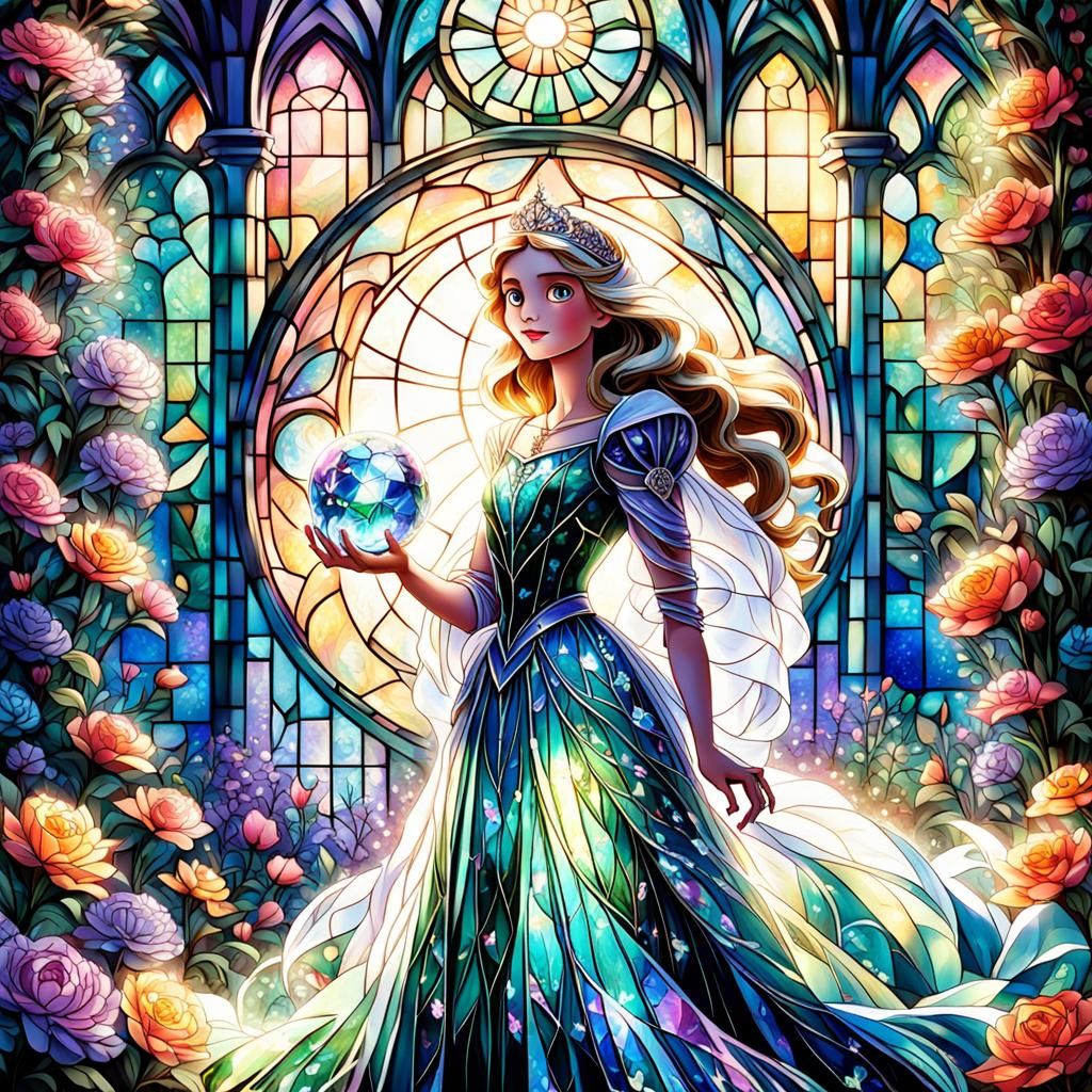 Crystal Princess in Lush Garden: Digital Art