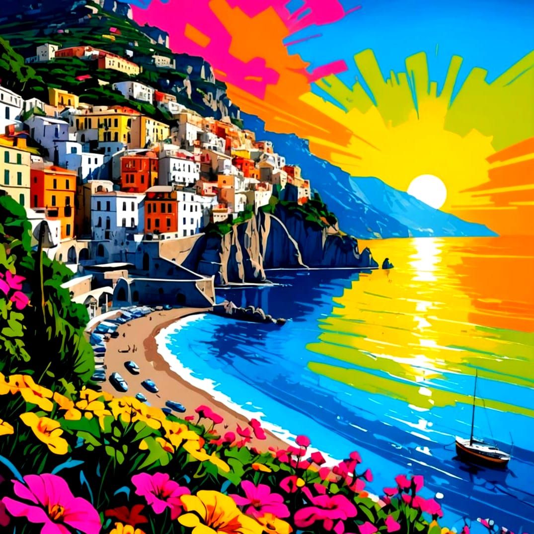 Pop Art Painting of the Amalfi Coast