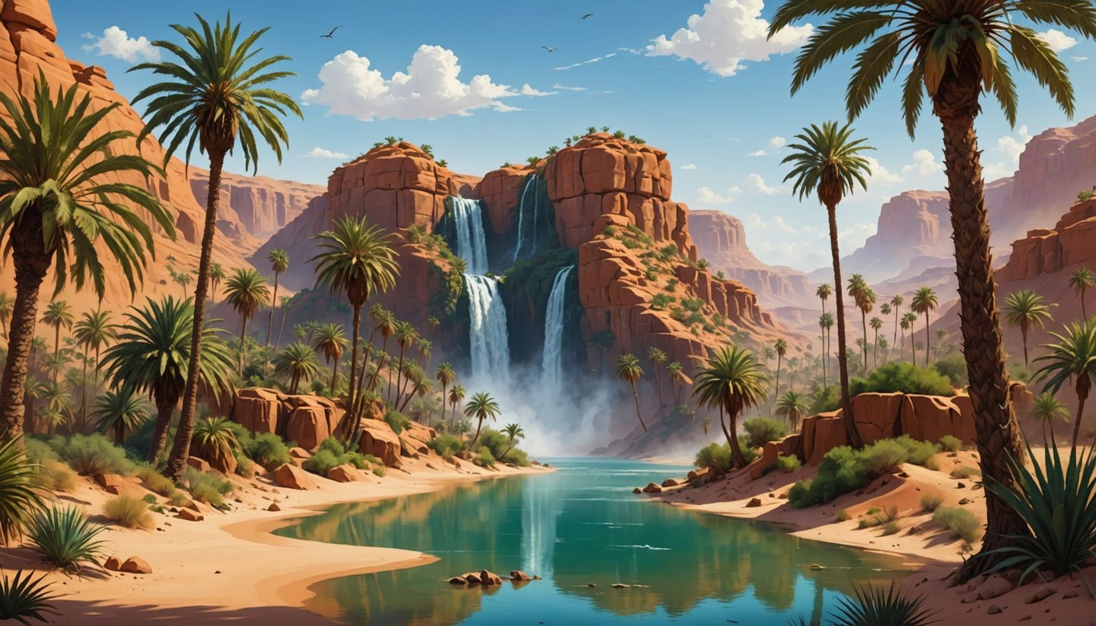 Hidden Oasis Landscape Painting in Surreal Style