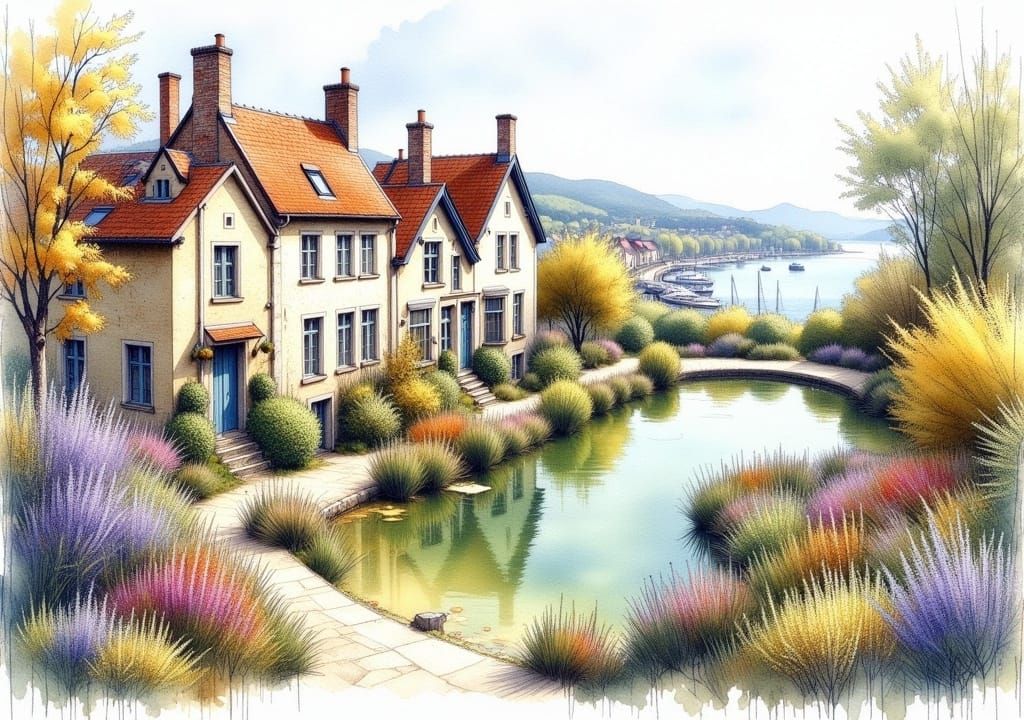 Aerial View of Old Houses: Pencil Sketch Aesthetic