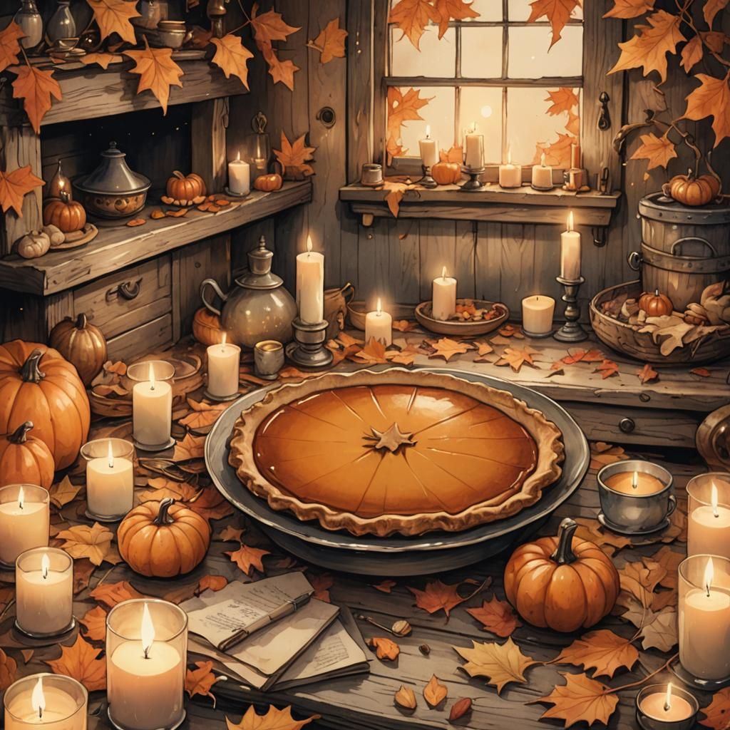Cozy Cabin: Pumpkin Pie in Arthur Rackham Style