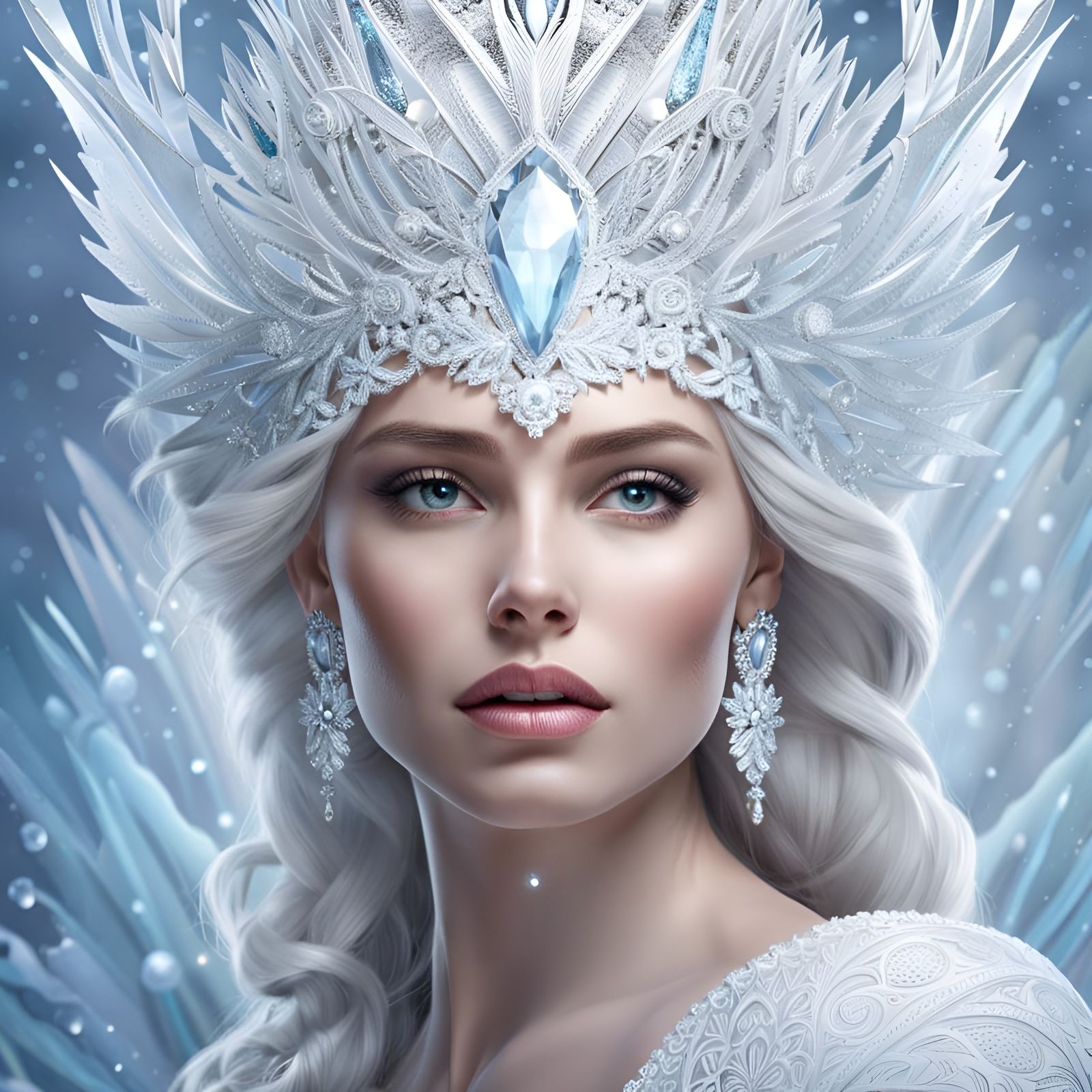 Hyperrealistic Portrait of a Beautiful Ice Queen