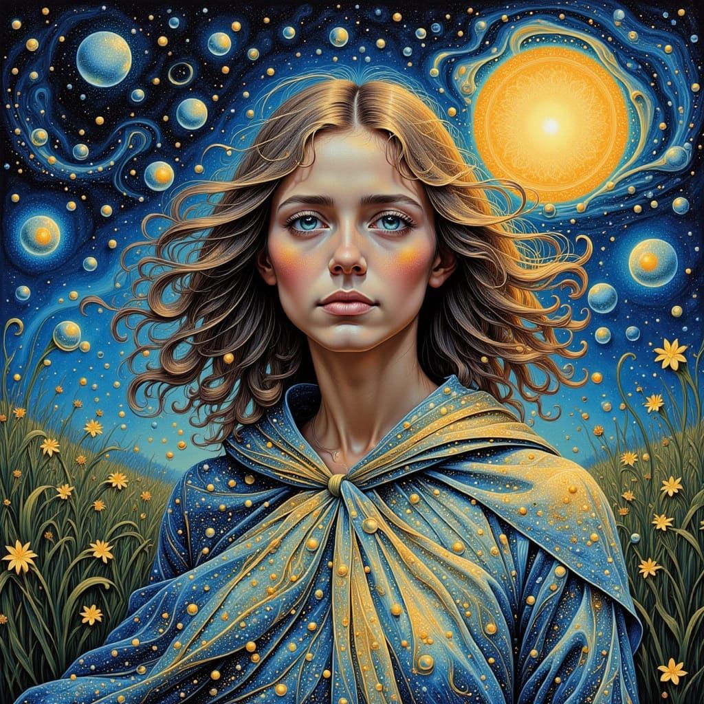 Celestial Being in Flowing Cloak, Art Nouveau Style