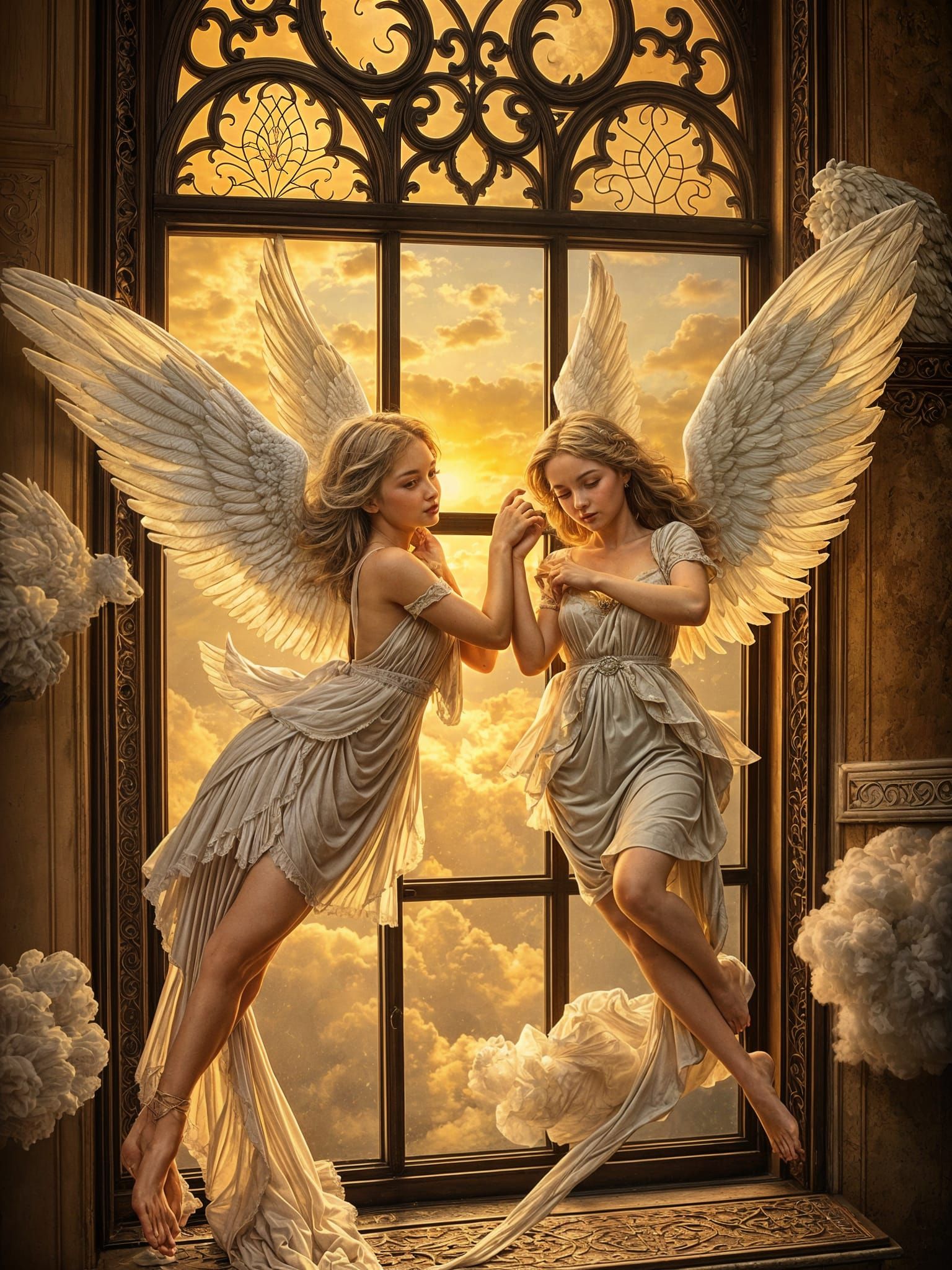 Angelic Scene in Traditional Window Style
