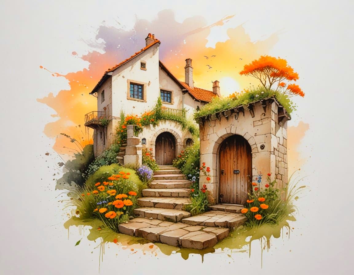 Hedgehog by Stone Stairs at Sunset