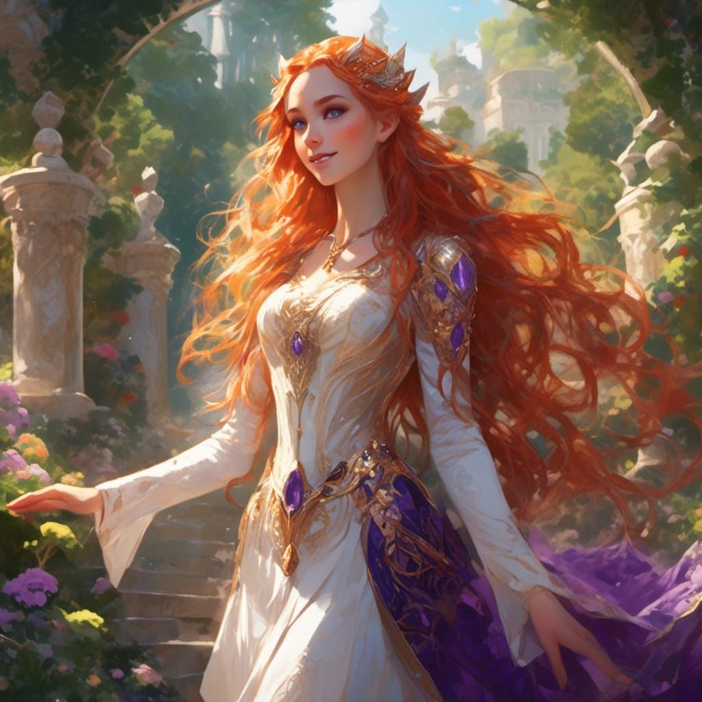 Lovely Elf Goddess in Formal Garden