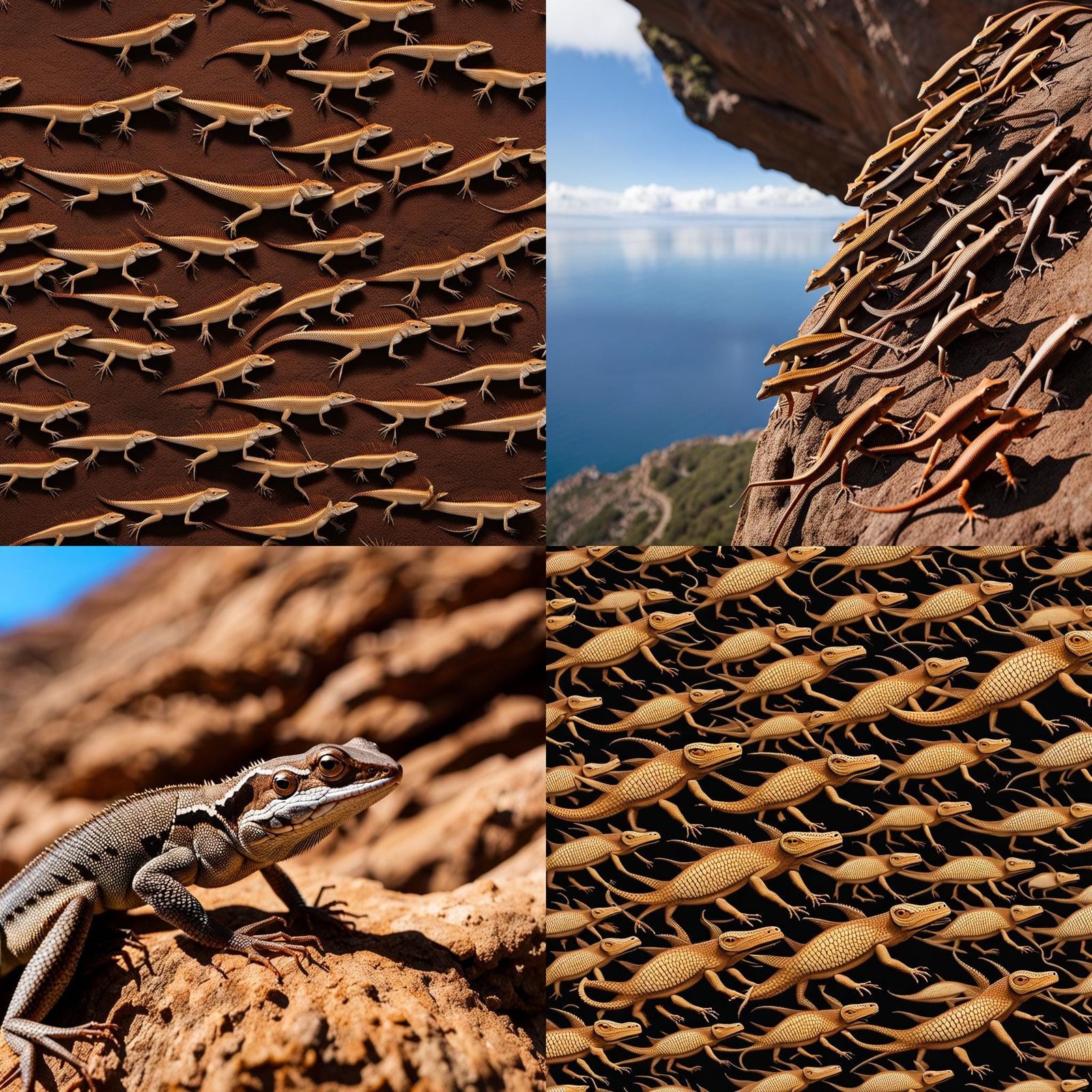 Brown Lizards on a Cliffside Gathering