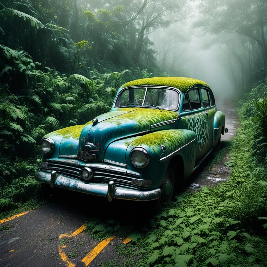Luminous Graffiti on Abandoned Vintage Car