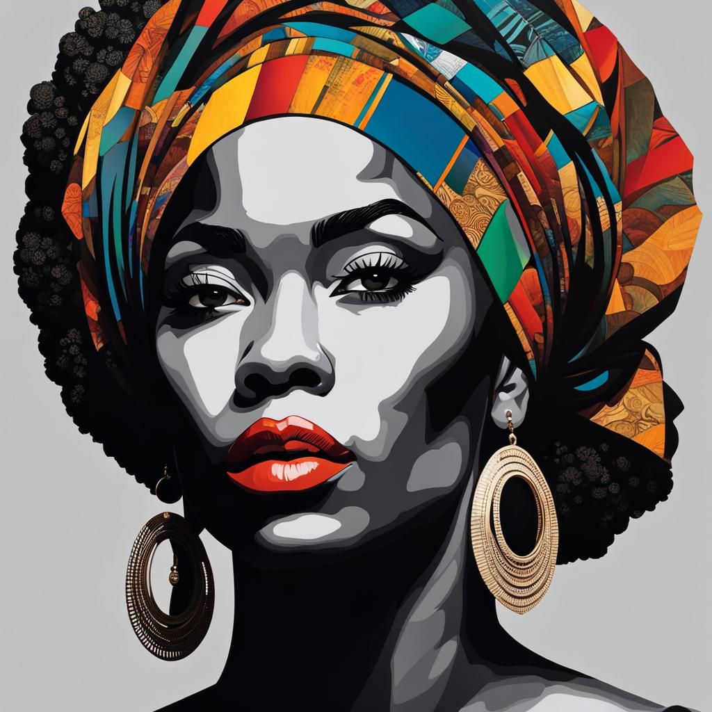 Collage Portrait of Afro-Centric Woman in Headwrap