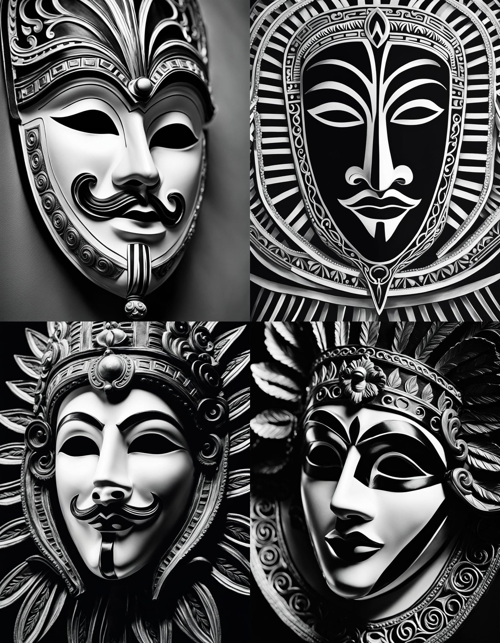 Dramatic Theatre Mask in Black and White