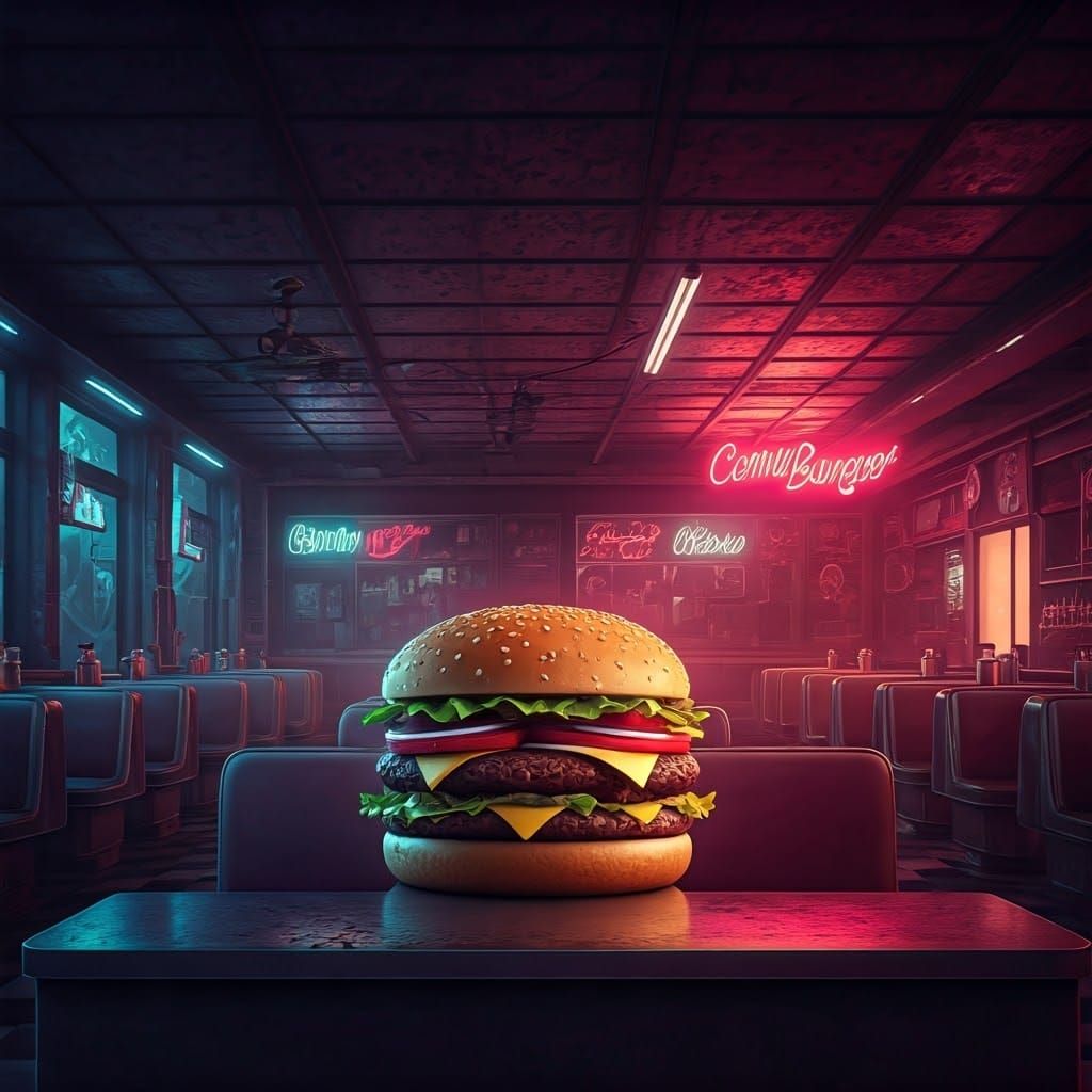 Retro-Futuristic Cosmo Burger Advertisement in Digital Matte...