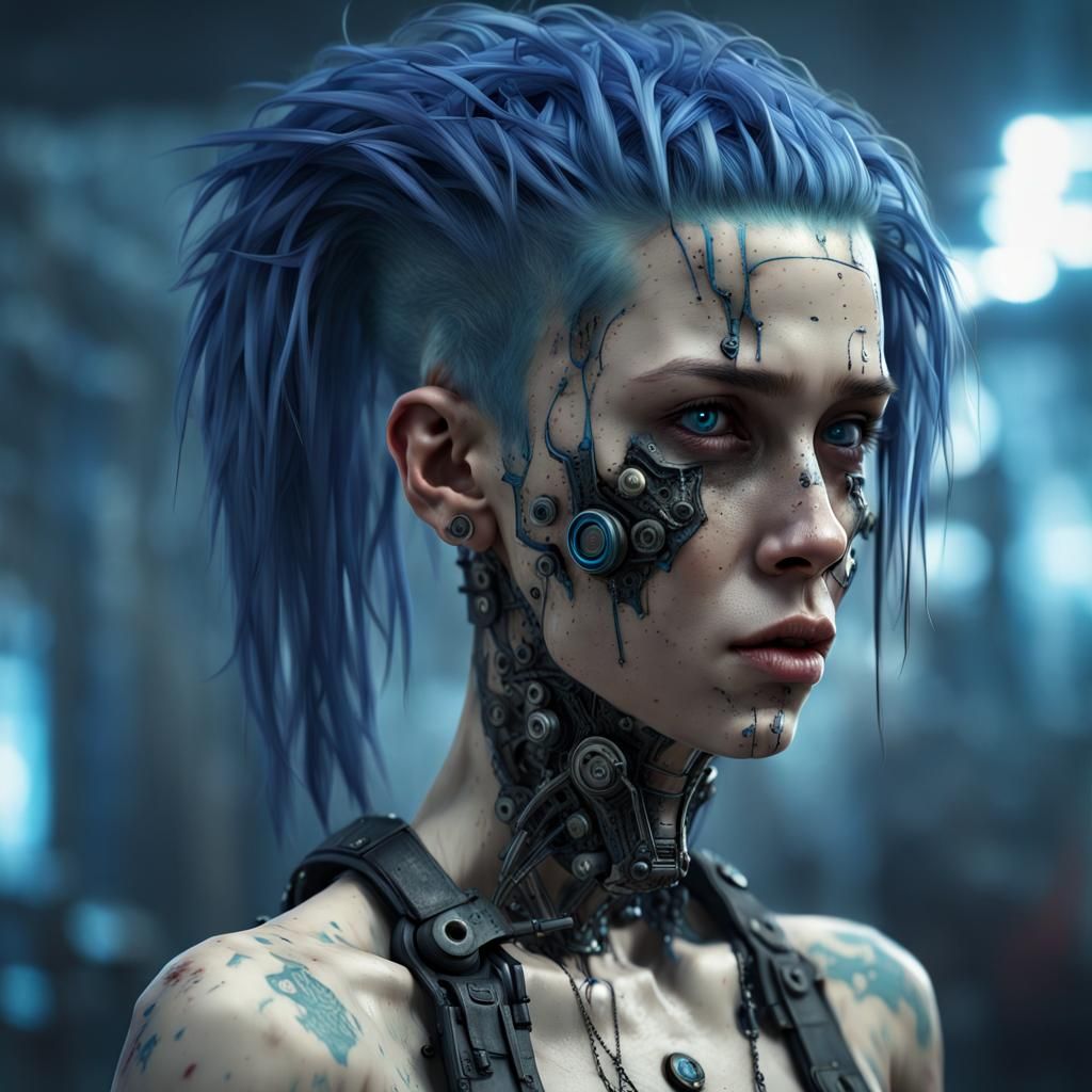 Angry Cyberpunk Girl Destroys Computers with Hammer