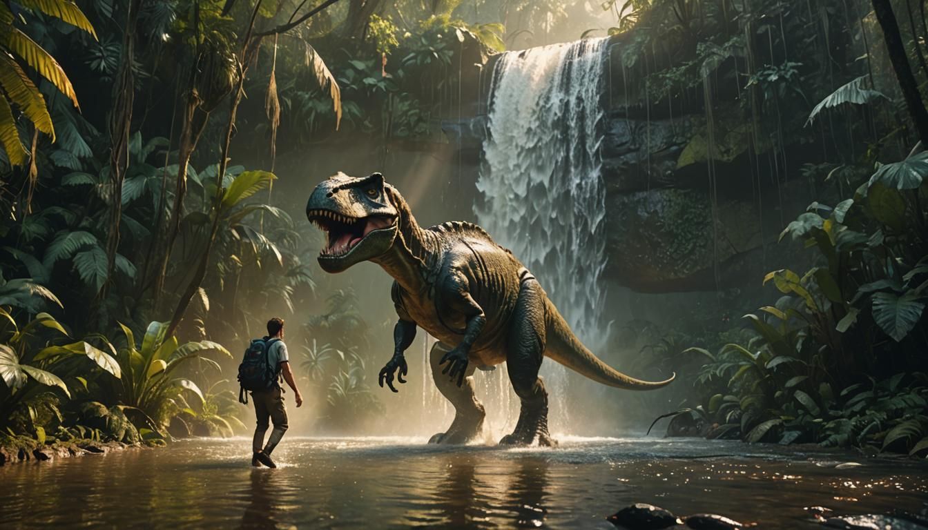 T-Rex Emerges in Jungle: Cinematic Film Still