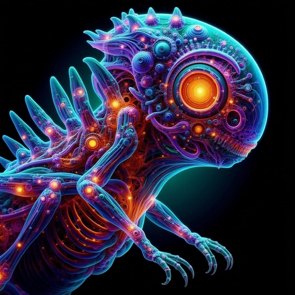 Glowing Xenomorph in Hyper-Maximalist X-Ray Art