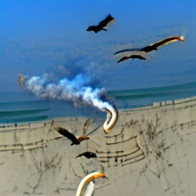Pelicans Circle Burning Trash on Polluted Beach