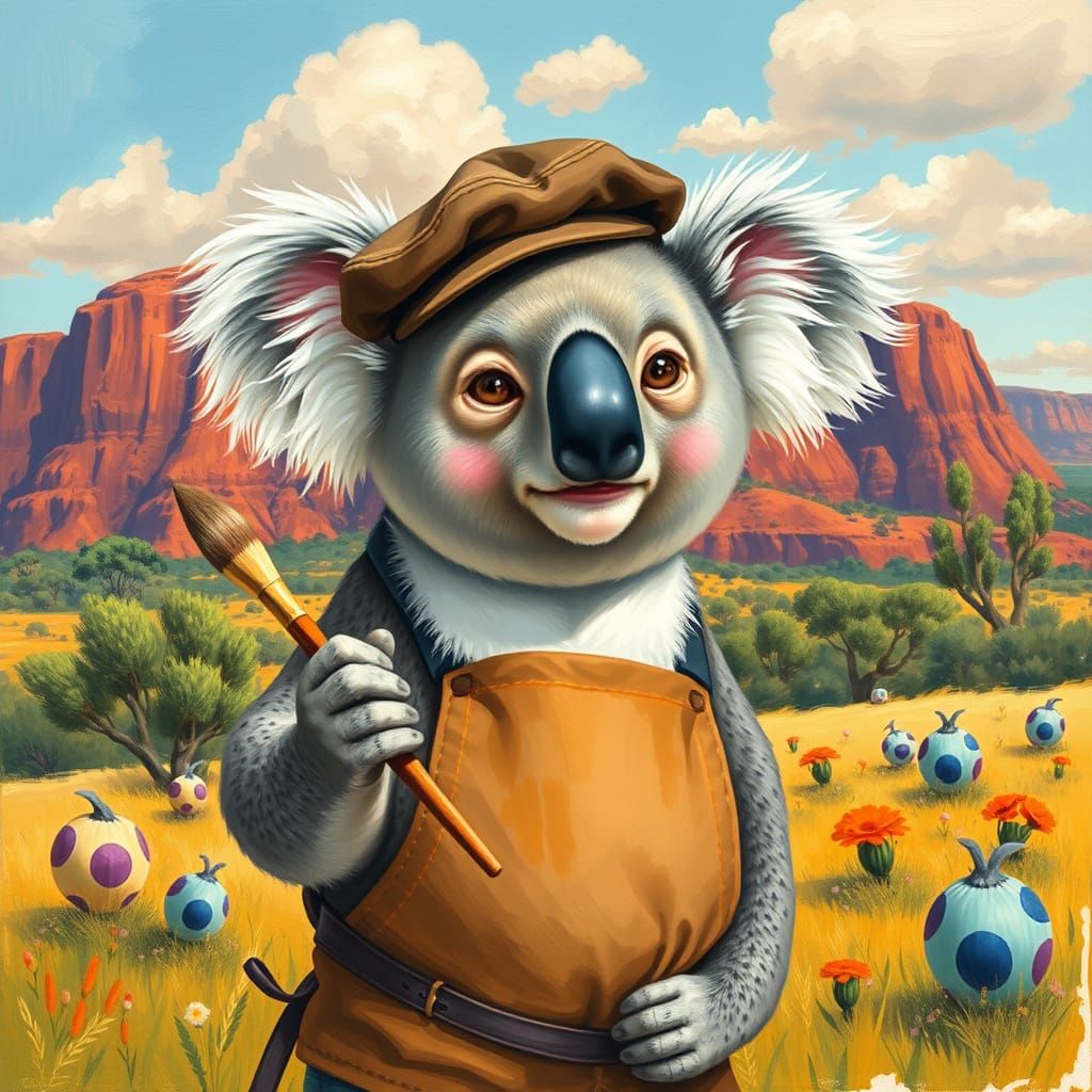 Koala Painter in Vibrant Australian Landscape