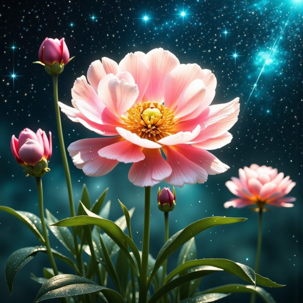 Glistening Peonies in a Sparkling Rain