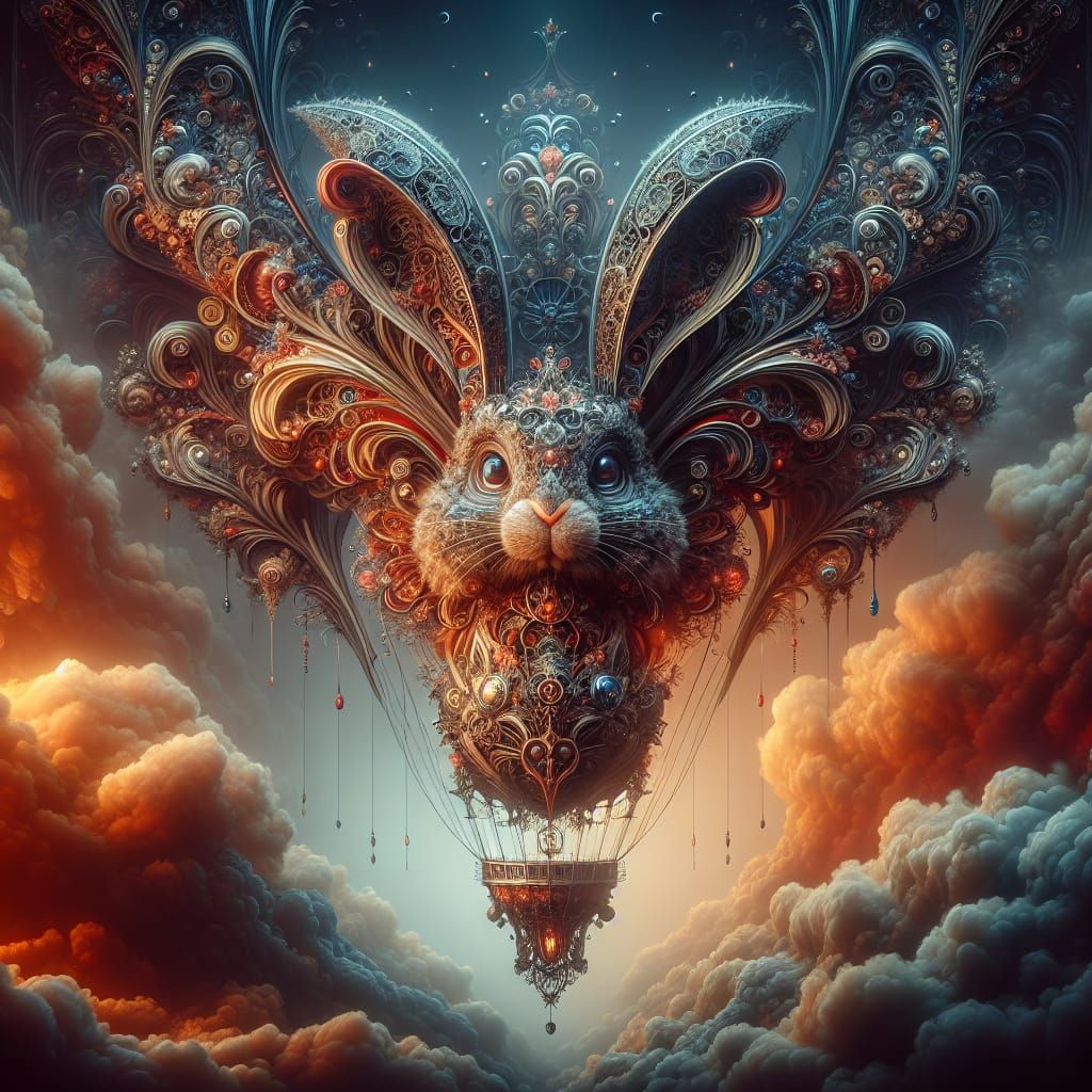 Fantasy Easter Bunny Hot Air Balloon Illustration