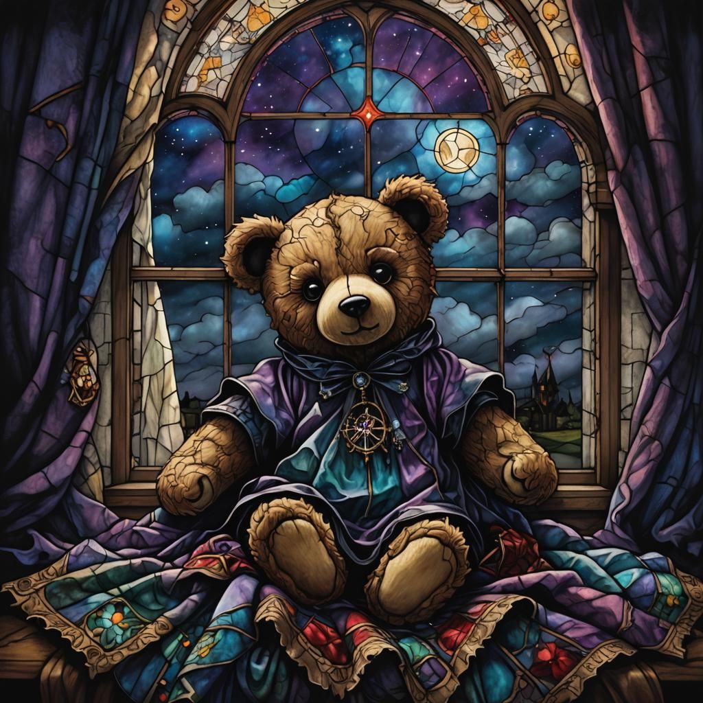 Gothic Teddy Bear in Dark Fantasy Art
