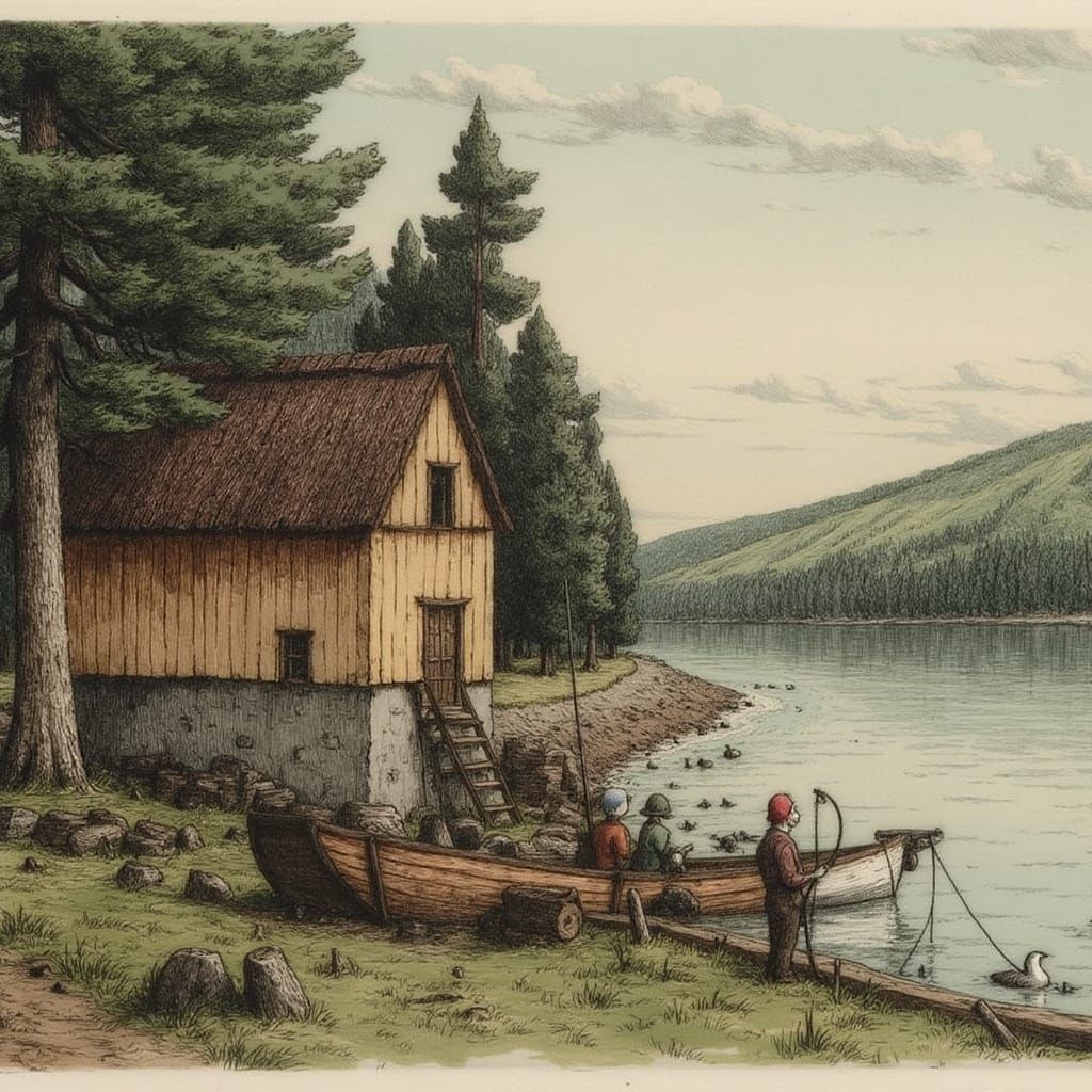 Gnomes Fishing in Erik Olsson Style