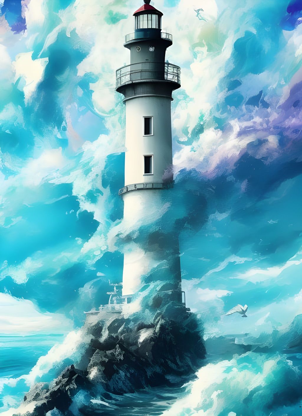 Lighthouse at the Ocean with Epic Clouds