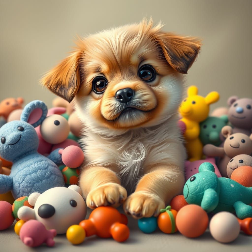 Whimsical Puppy Arranges Number 8 in Colorful Toy Maze