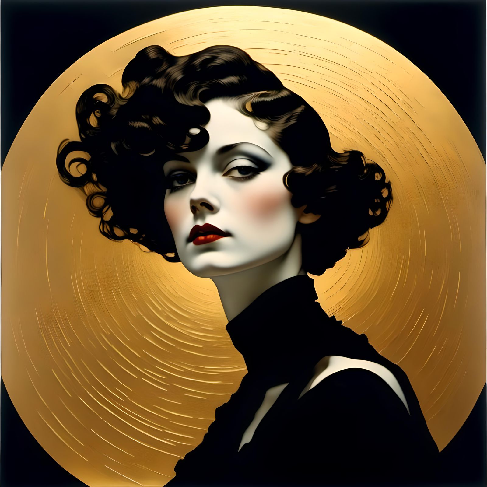 Jazz Age Woman with Swirling Hair in Art Deco Style