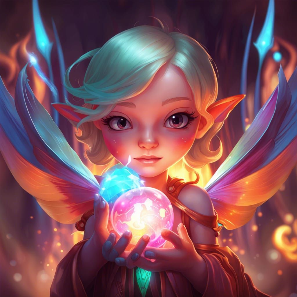 Chibi Fairy with Fireball, Digital Art