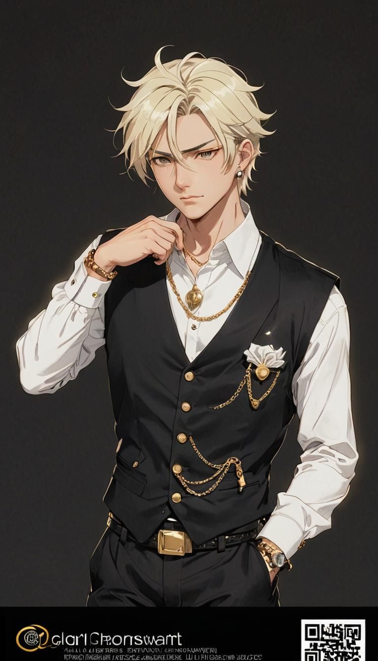 Anime Man with Platinum Hair Checks Watch