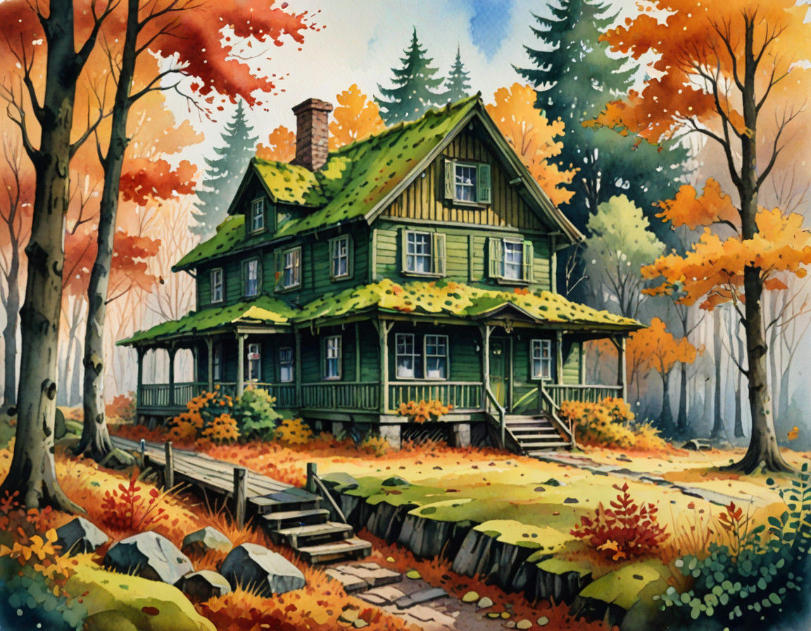 Watercolor Autumn Woodland Hideaway