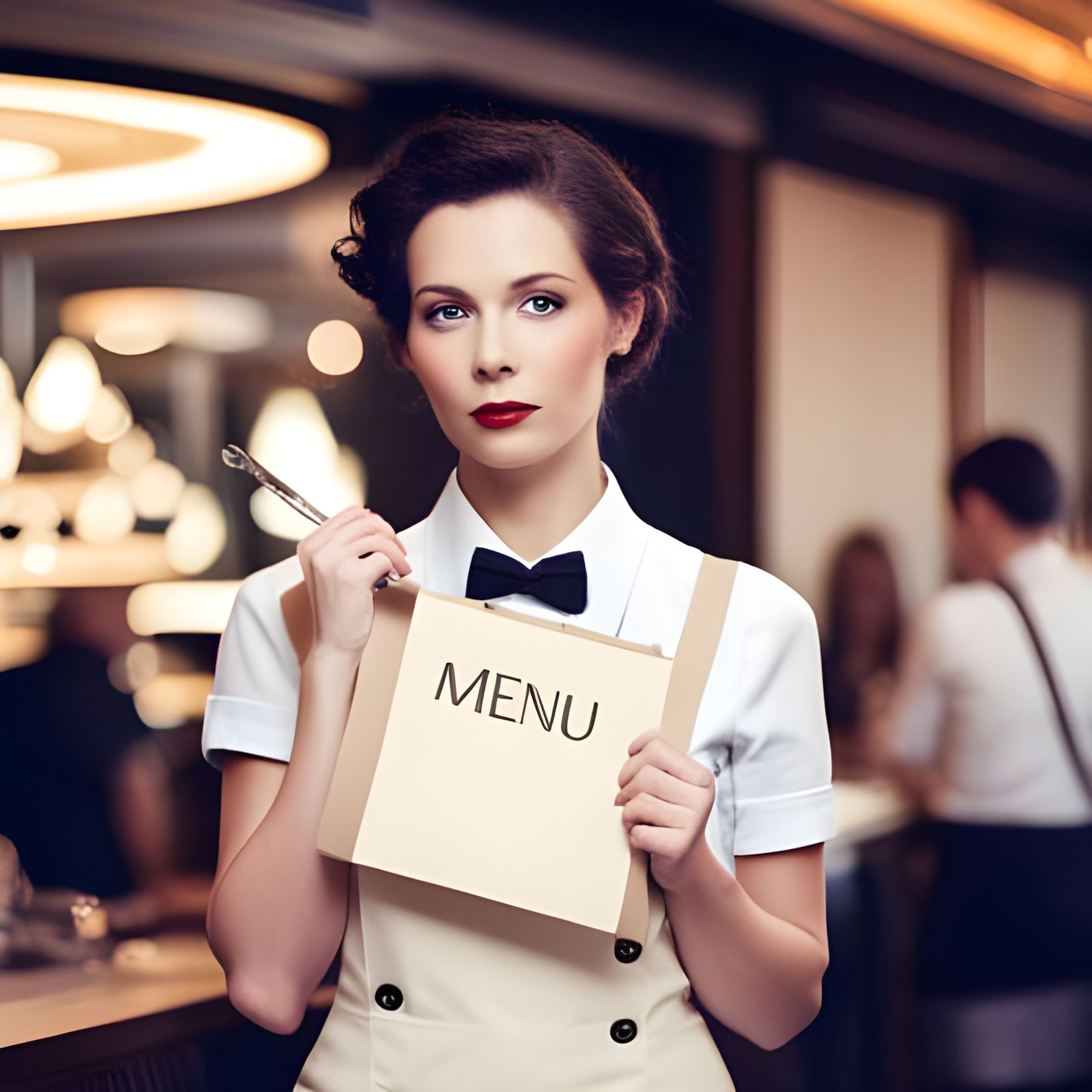 Woman with Menu in Restaurant Photo