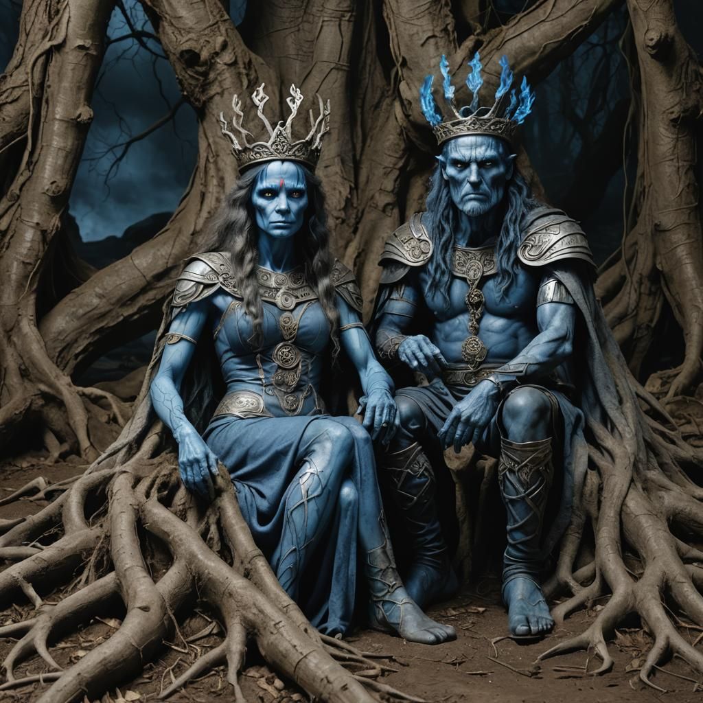 Blue-Skinned Celtic Royals in Underground Realm