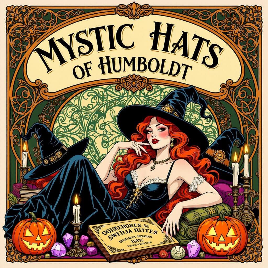 Art Nouveau Femme Fatale with Mystic Hats