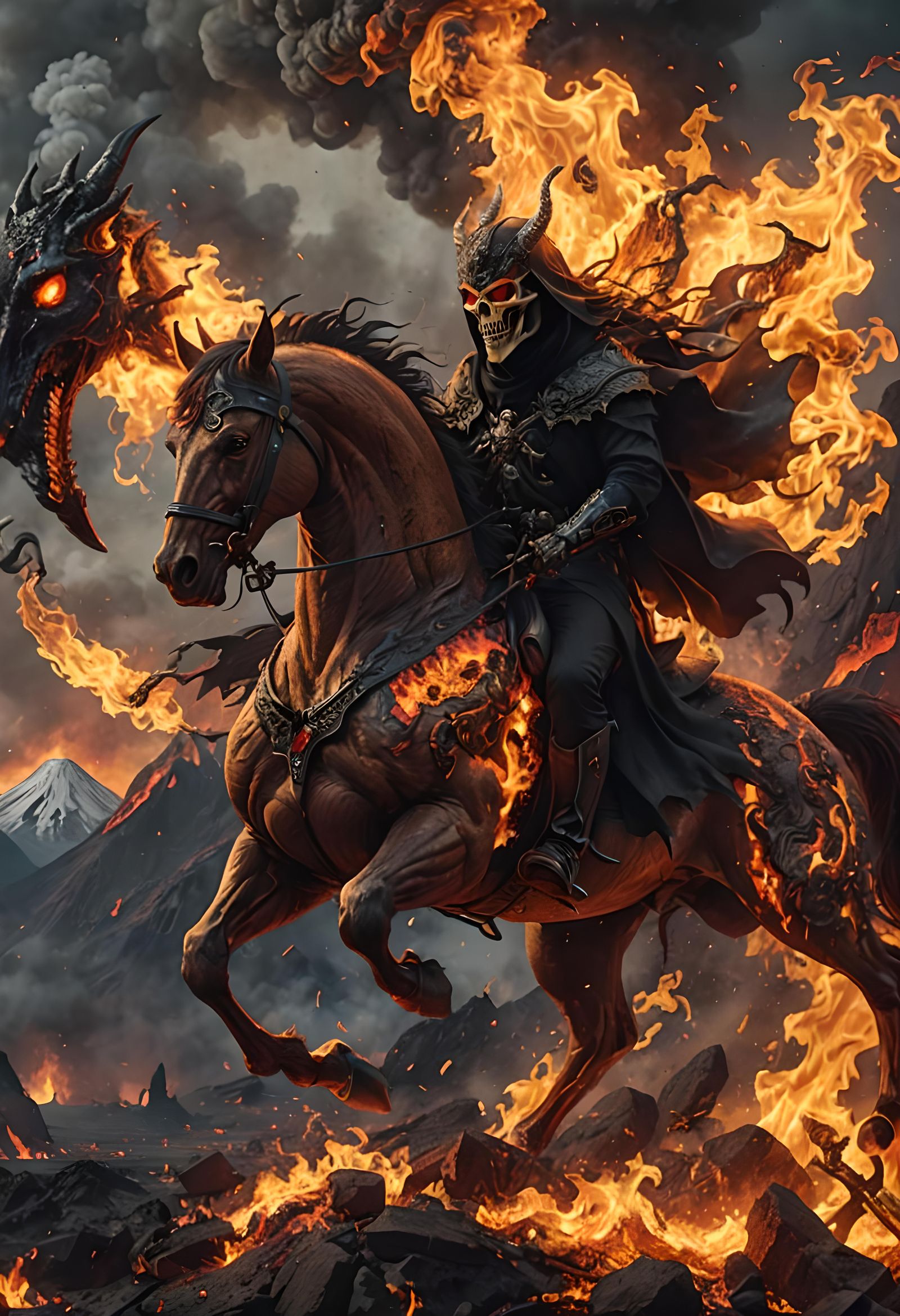 Fire Demon on Burning Horse Digital Art