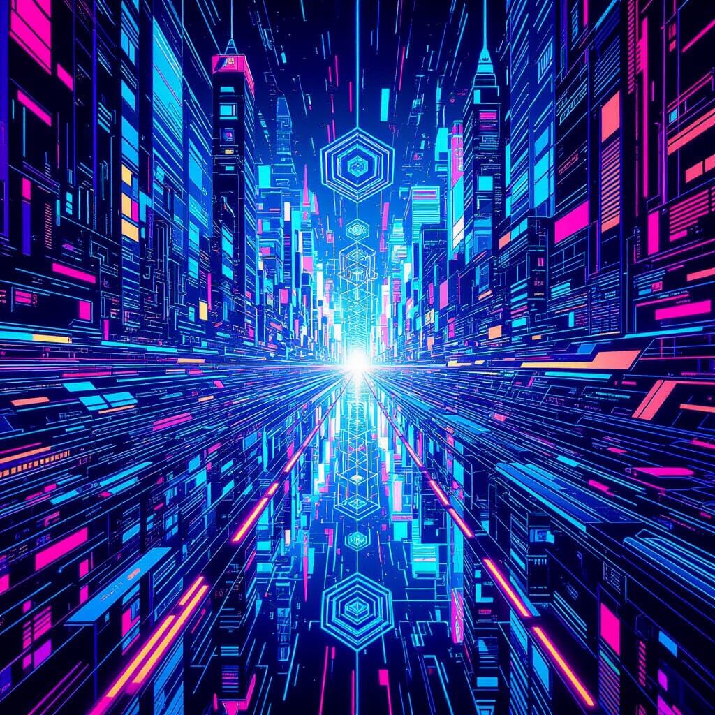 Kaleidoscopic Cityscape Inspired by Futuristic Visions