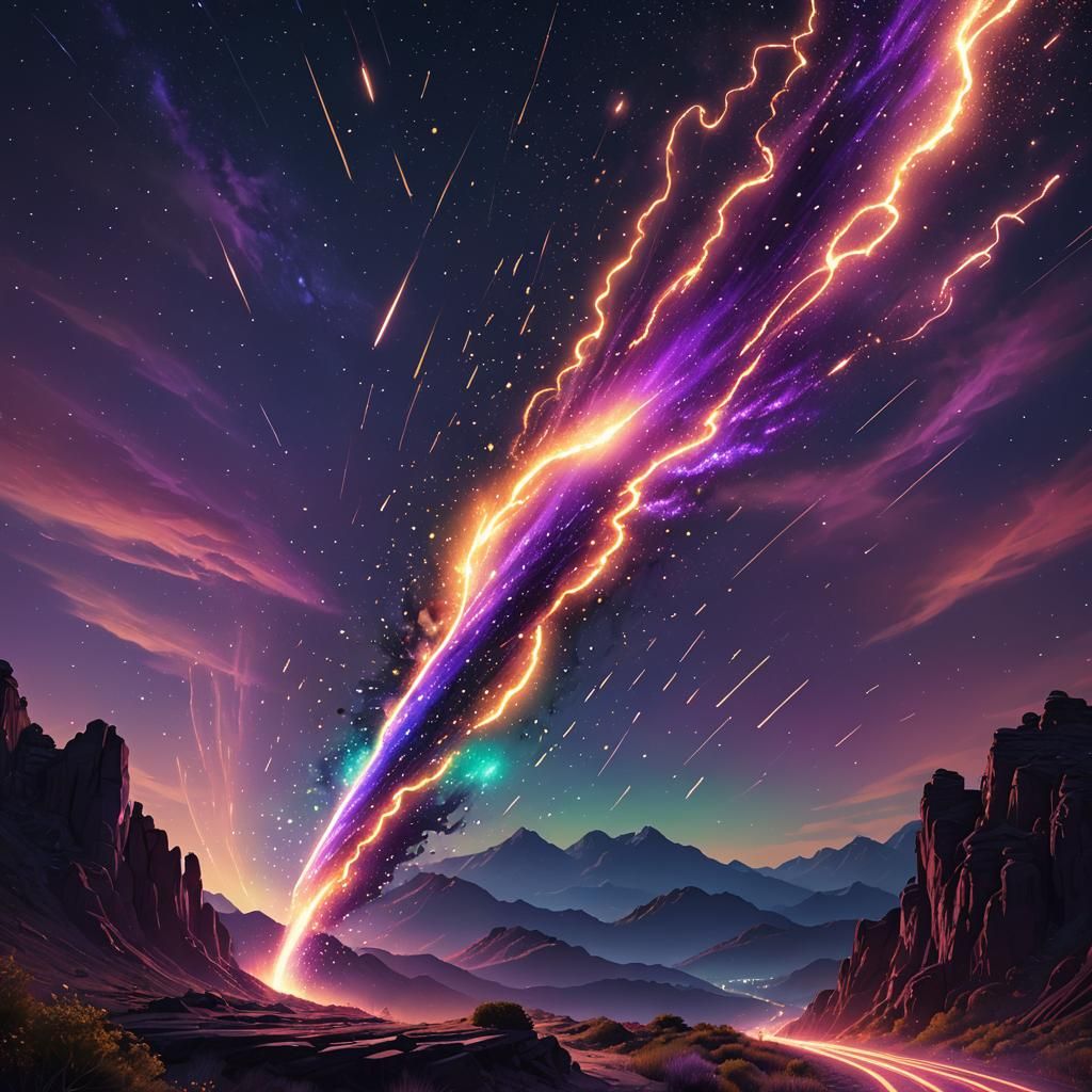 Neon Comet Trails Across Twilight Sky