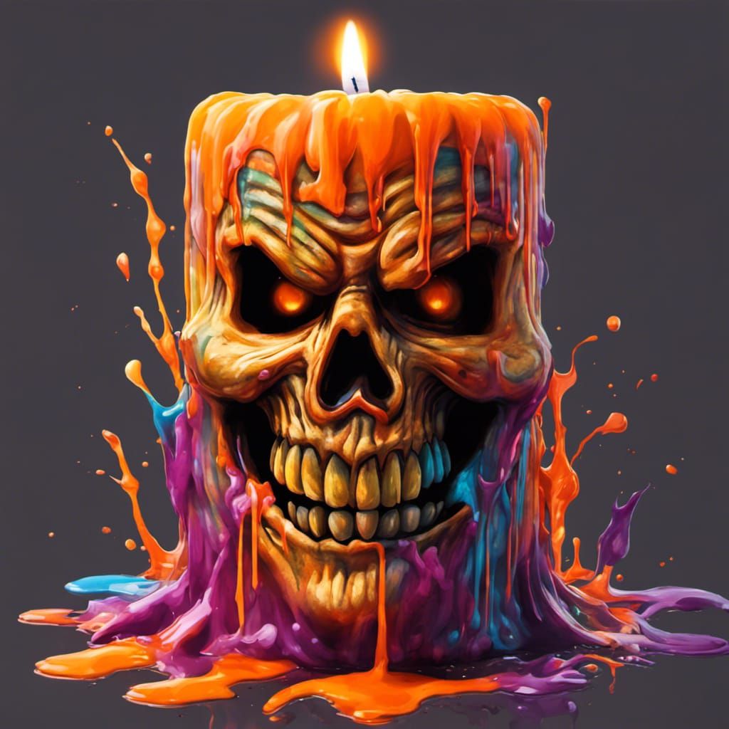 Vibrant Halloween Jack-o'-Lantern Candle in Graffiti Art