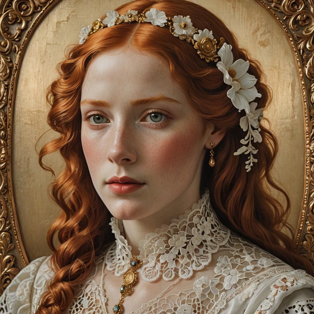 Victorian Portrait of Red-Haired Woman with Lace