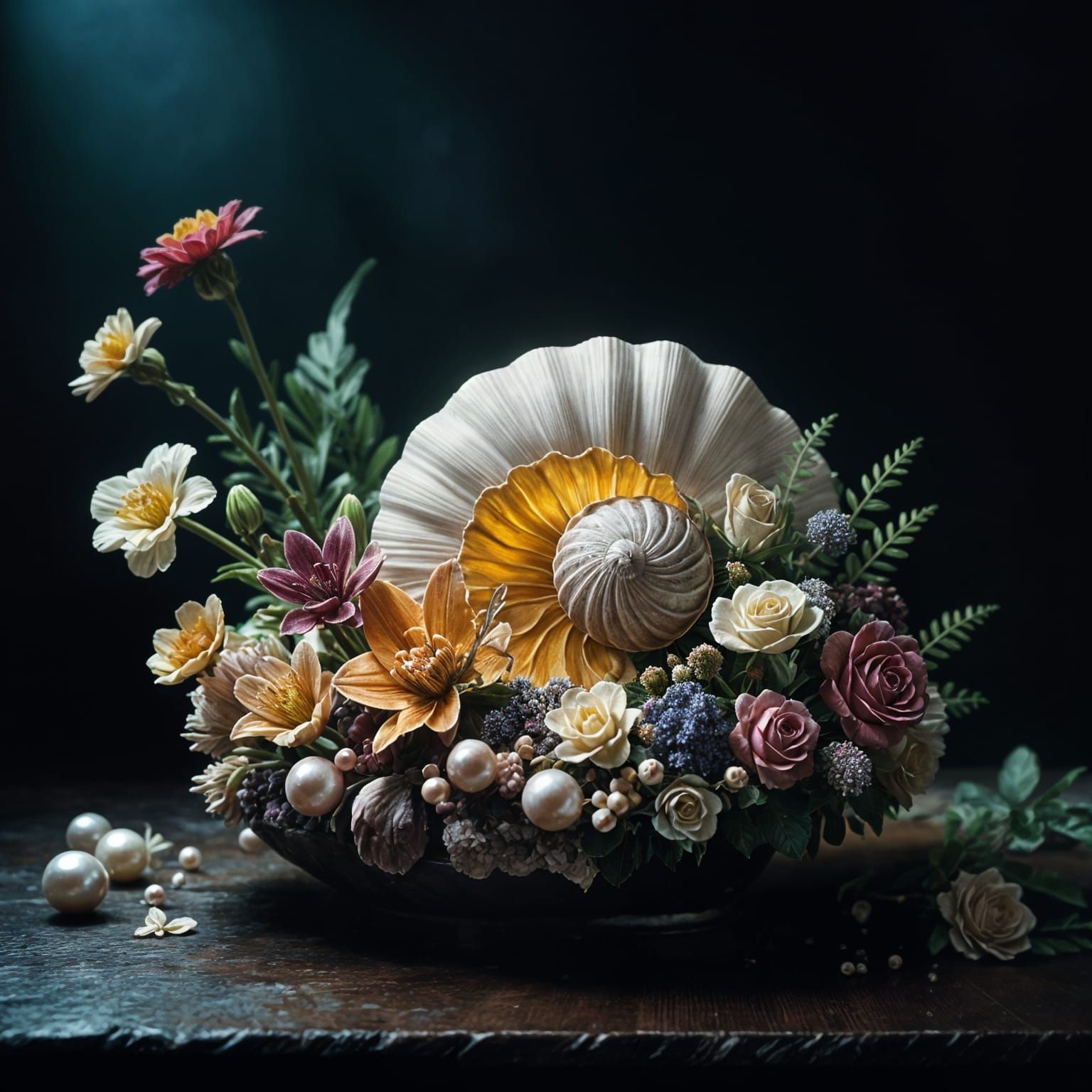 A Masterpiece of Whimsy: Shells and Flowers in Luxurious Det...