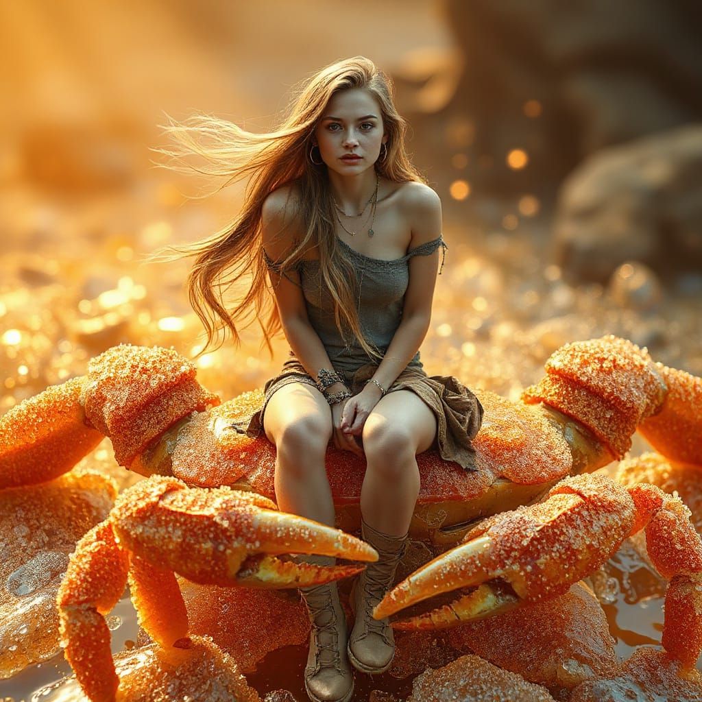 Woman on Gummy Crab in Soda Sea