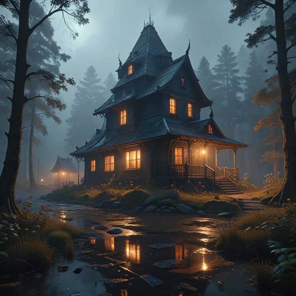 Ethereal Foggy Morning Fantasy Scene in Modern Aesthetic