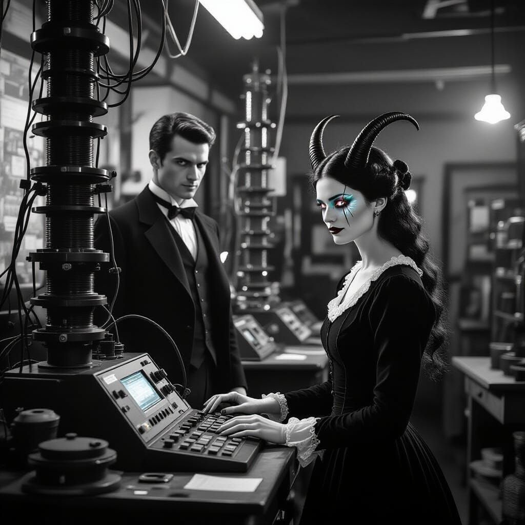 Eerie Workshop Scene in Moody Black and White