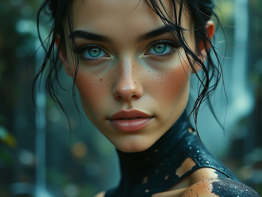 Hawaiian Runner in Spandex, Waterfall Background