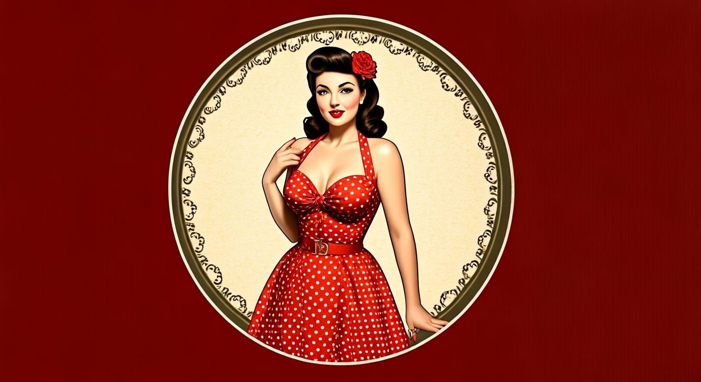 Vintage Pin-Up Girl in Polka Dot Dress